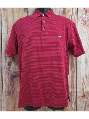 Southern Tide Mens Classic Fit Red Striped Polo Medium Pima Cotton